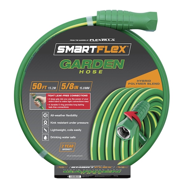 Smartflex Garden Hose, 5/8in x 50ft, 3/4in - 11 1/2 GHT Fittings HSFG550GR - main